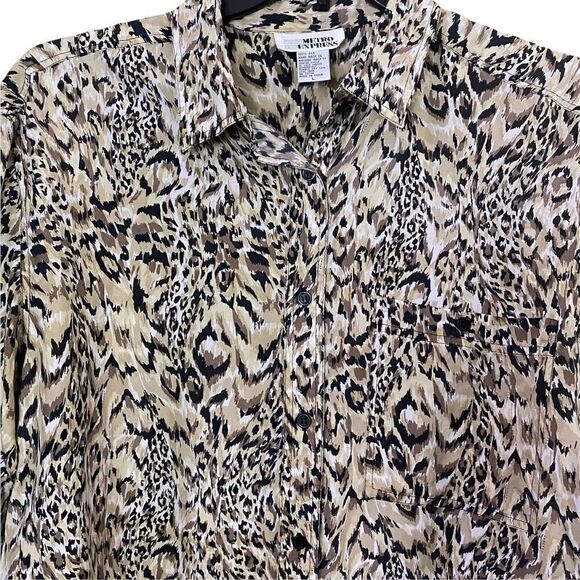 Vintage Metro Express Animal Print Silk Blouse Size Large - Picture 2 of 7